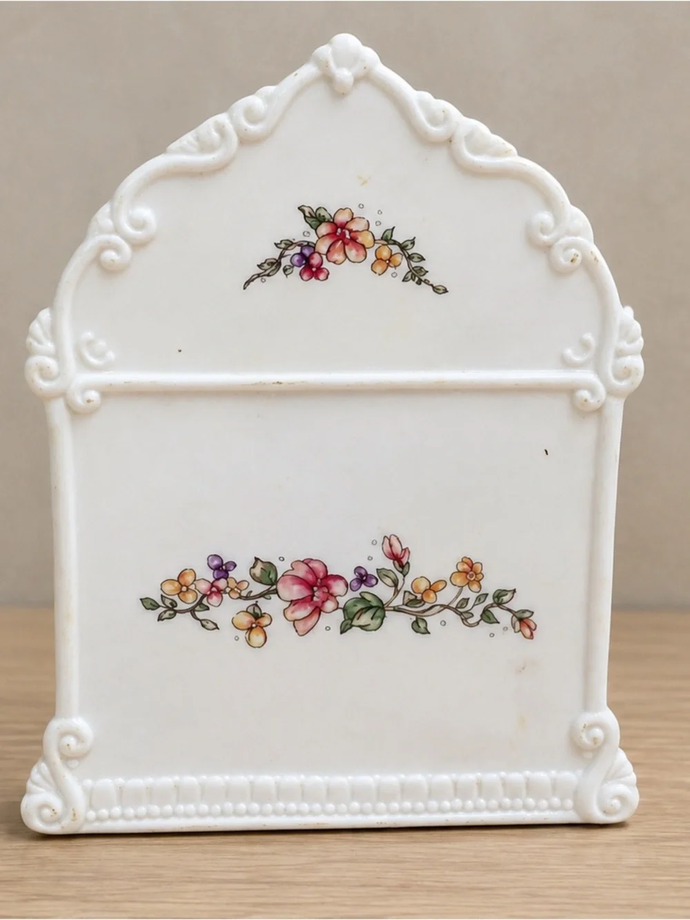 MEC White Floral Ceramic Mantel Clock with Gold-Tone Bezel